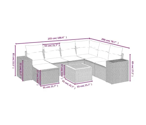 8-Daļīgs Dārza Dīvāna Komplekts, Matrači, Melna Pe Rotangpalma Vidaxl