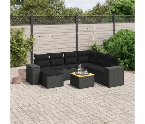 8-Daļīgs Dārza Dīvāna Komplekts, Matrači, Melna Pe Rotangpalma Vidaxl