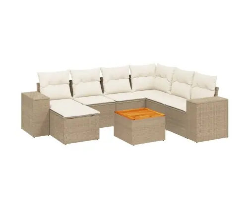 8-Daļīgs Dārza Dīvāna Komplekts, Matrači, Bēša Pe Rotangpalma Vidaxl