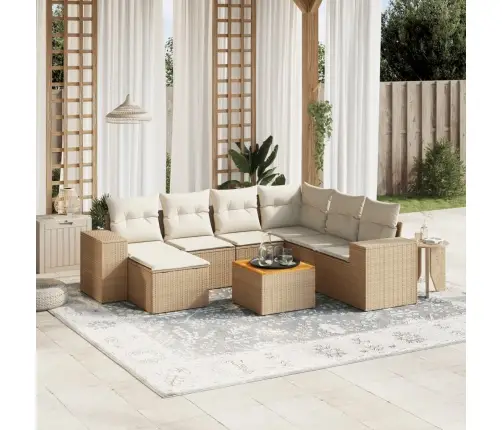 8-Daļīgs Dārza Dīvāna Komplekts, Matrači, Bēša Pe Rotangpalma Vidaxl