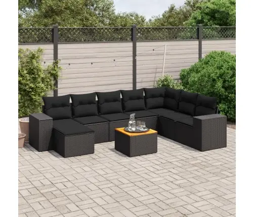 9-Daļīgs Dārza Dīvāna Komplekts, Matrači, Melna Pe Rotangpalma Vidaxl