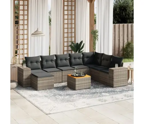 9-Daļīgs Dārza Dīvāna Komplekts Ar Matračiem, Pelēks Pe Pinums Vidaxl