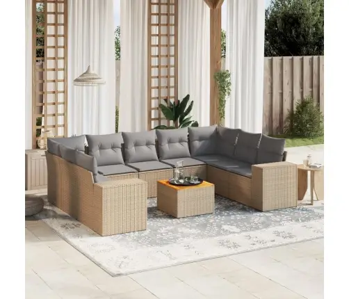 Sofos Komplektas Su Pagalvėlėmis, 10 Dalių, Smėlio, Poliratanas