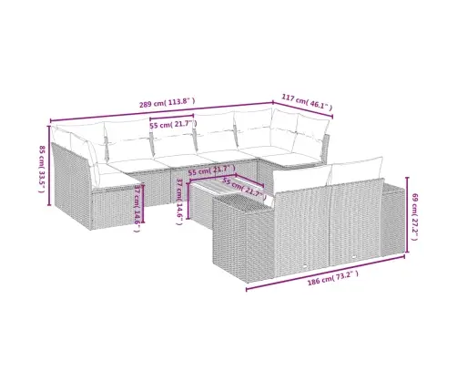 10-Daļīgs Dārza Dīvāna Komplekts, Matrači, Melna Pe Rotangpalma Vidaxl