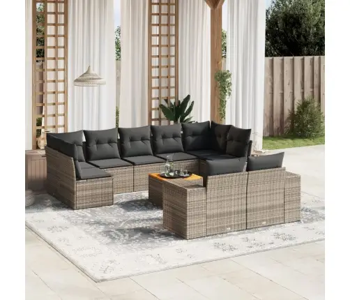 Sodo Komplektas Su Pagalvėlėmis, 10 Dalių, Pilkas, Poliratanas