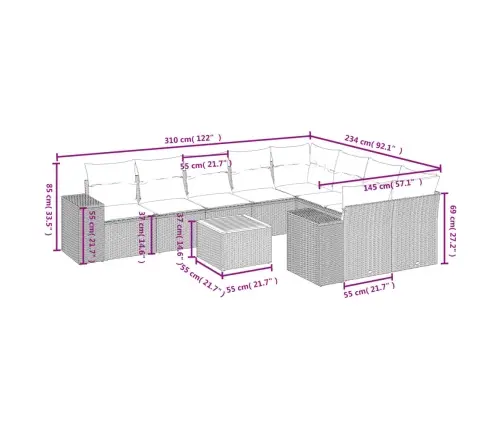 Sodo Komplektas Su Pagalvėlėmis, 10 Dalių, Juodas, Poliratanas