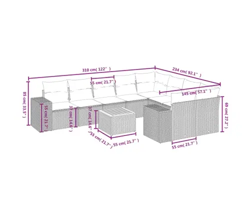 10-Daļīgs Dārza Dīvāna Komplekts, Matrači, Bēša Pe Rotangpalma Vidaxl
