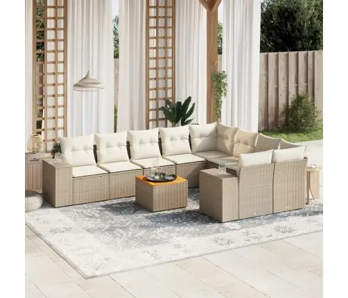 10-Daļīgs Dārza Dīvāna Komplekts, Matrači, Bēša Pe Rotangpalma Vidaxl