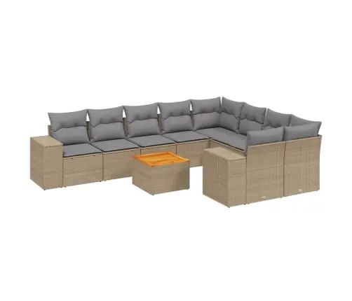 10-Daļīgs Dārza Dīvāna Komplekts, Matrači, Bēša Pe Rotangpalma Vidaxl