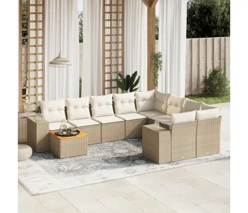 Sofos Komplektas Su Pagalvėlėmis, 10 Dalių, Smėlio, Poliratanas