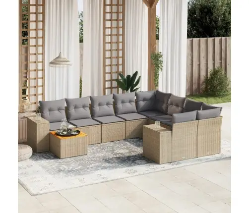 Sofos Komplektas Su Pagalvėlėmis, 10 Dalių, Smėlio, Poliratanas