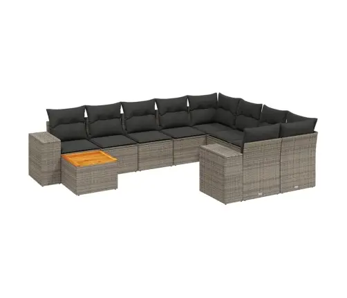 10-Daļīgs Dārza Dīvāna Komplekts Ar Matračiem, Pelēks Pe Pinums Vidaxl