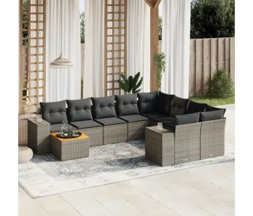 10-Daļīgs Dārza Dīvāna Komplekts Ar Matračiem, Pelēks Pe Pinums Vidaxl