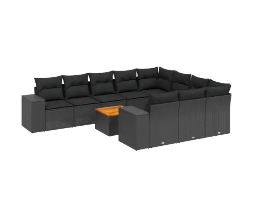 11-Daļīgs Dārza Dīvāna Komplekts, Matrači, Melna Pe Rotangpalma Vidaxl