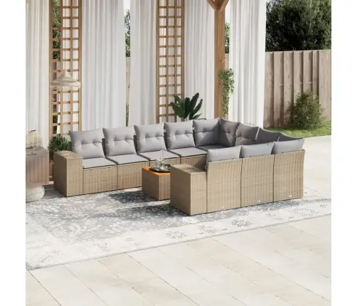 11-Daļīgs Dārza Dīvāna Komplekts, Matrači, Bēša Pe Rotangpalma Vidaxl