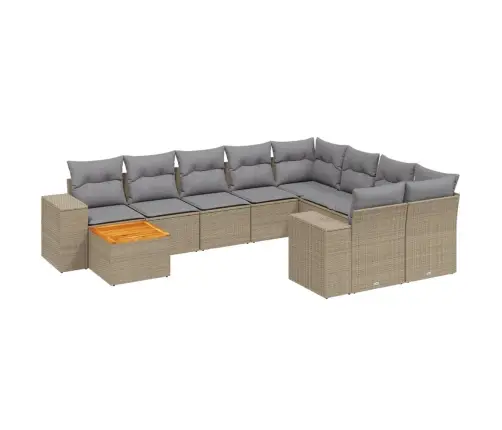 11-Daļīgs Dārza Dīvāna Komplekts, Matrači, Bēša Pe Rotangpalma Vidaxl