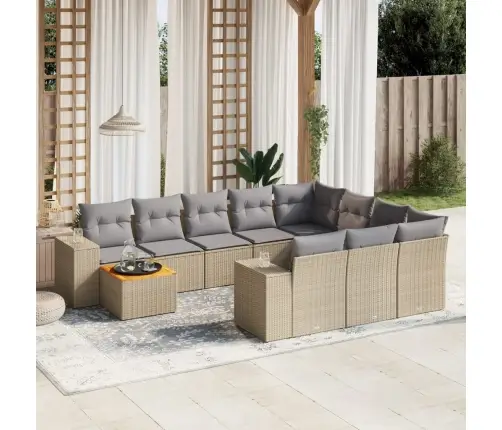 11-Daļīgs Dārza Dīvāna Komplekts, Matrači, Bēša Pe Rotangpalma Vidaxl