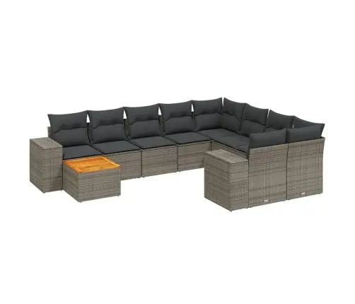 11-Daļīgs Dārza Dīvāna Komplekts Ar Matračiem, Pelēks Pe Pinums Vidaxl