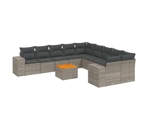 11-Daļīgs Dārza Dīvāna Komplekts Ar Matračiem, Pelēks Pe Pinums Vidaxl