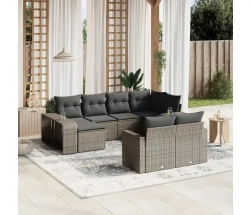 10-Daļīgs Dārza Dīvāna Komplekts Ar Matračiem, Pelēks Pe Pinums Vidaxl