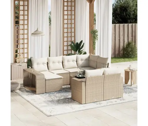 11-Daļīgs Dārza Dīvāna Komplekts, Matrači, Bēša Pe Rotangpalma Vidaxl