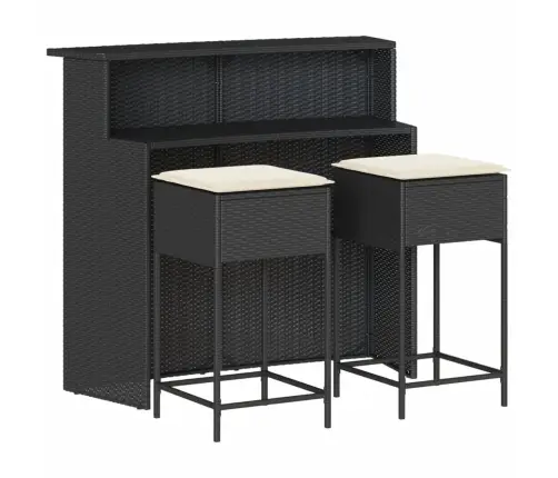 3-Osaline Aia Baarikomplekt Istmepatjadega, Must, Polürotang