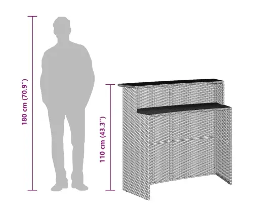 3-Osaline Aia Baarikomplekt Istmepatjadega, Must, Polürotang