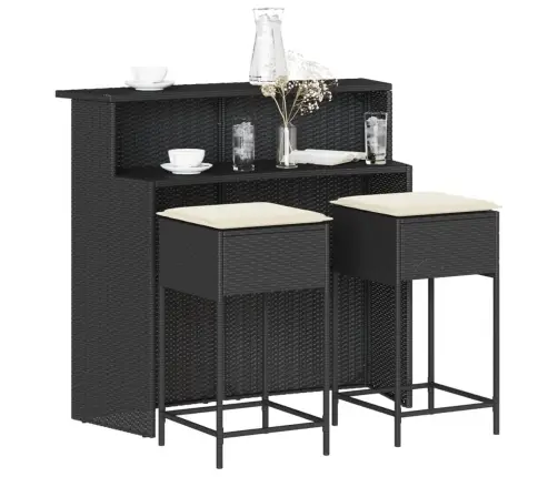 3-Osaline Aia Baarikomplekt Istmepatjadega, Must, Polürotang