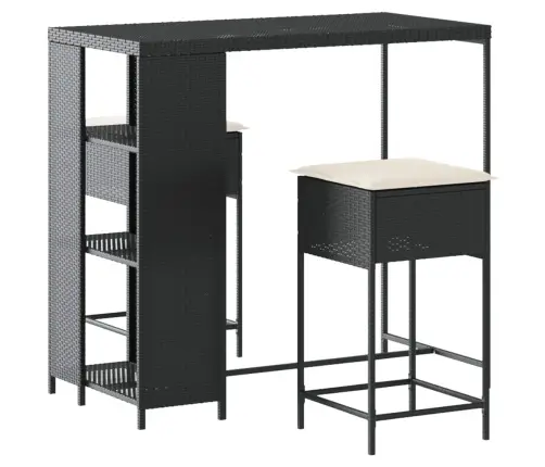 3-Osaline Aia Baarikomplekt Istmepatjadega, Must, Polürotang