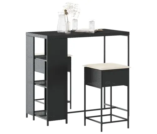 3-Osaline Aia Baarikomplekt Istmepatjadega, Must, Polürotang