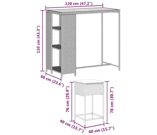 3-Osaline Aia Baarikomplekt Patjadega, Polürotang, Hall