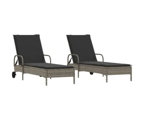 Sauļošanās Zviļņi Ar Matračiem 2Gab Gaiši Pelēka Pe Rotangpalma Vidaxl