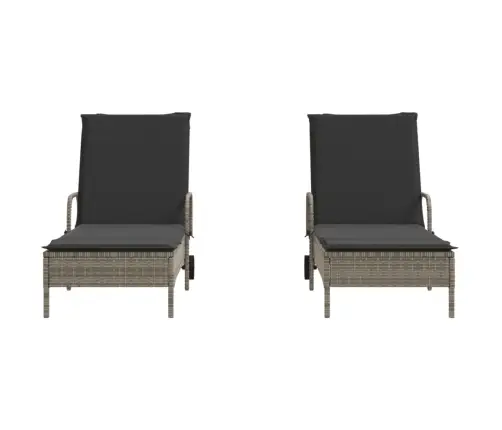 Sauļošanās Zviļņi Ar Matračiem 2Gab Gaiši Pelēka Pe Rotangpalma Vidaxl