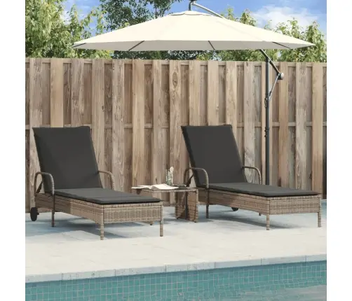 Sauļošanās Zviļņi Ar Matračiem 2Gab Gaiši Pelēka Pe Rotangpalma Vidaxl