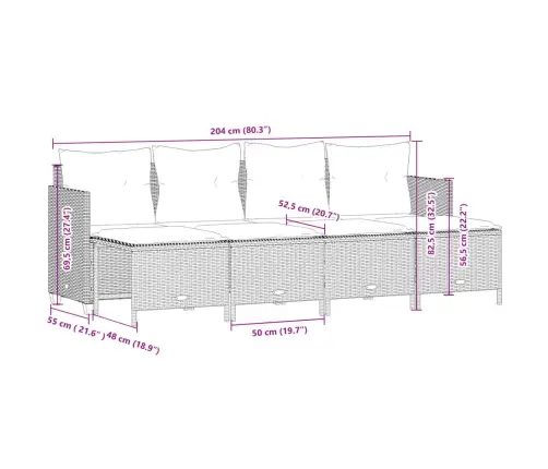 5-Osaline Aiamööblikomplekt Istmepatjadega, Polürotang, Hall