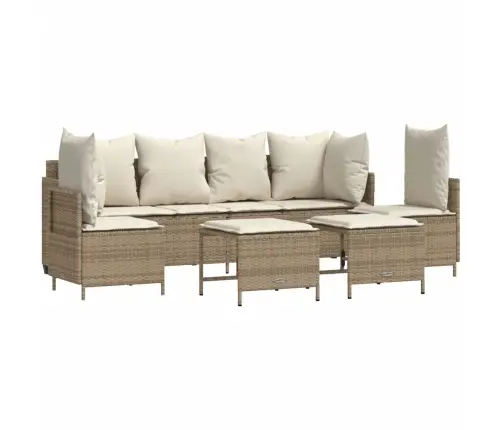 Sofos Komplektas Su Pagalvėlėmis, 5 Dalių, Smėlio, Poliratanas