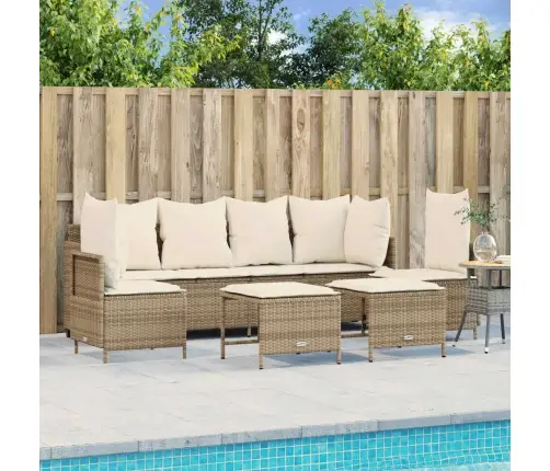 Sofos Komplektas Su Pagalvėlėmis, 5 Dalių, Smėlio, Poliratanas