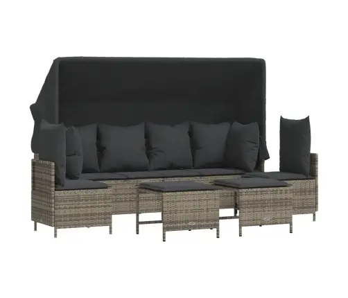 5-Daļīgs Dārza Dīvāna Komplekts Ar Matračiem, Pelēks Pe Pinums Vidaxl