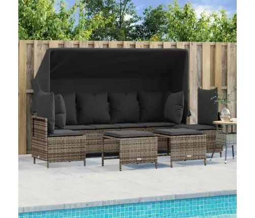 5-Daļīgs Dārza Dīvāna Komplekts Ar Matračiem, Pelēks Pe Pinums Vidaxl