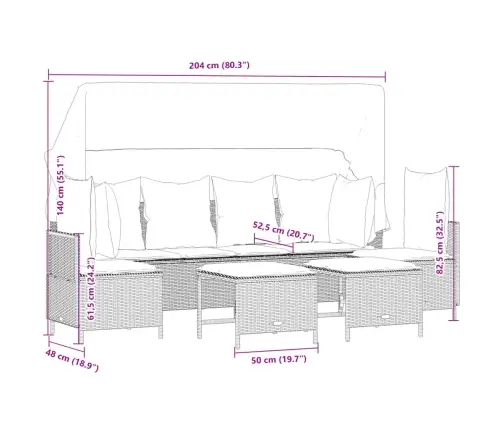 5-Daļīgs Dārza Dīvāna Komplekts, Matrači, Bēša Pe Rotangpalma Vidaxl