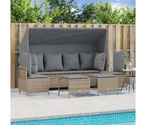 5-Daļīgs Dārza Dīvāna Komplekts, Matrači, Bēša Pe Rotangpalma Vidaxl