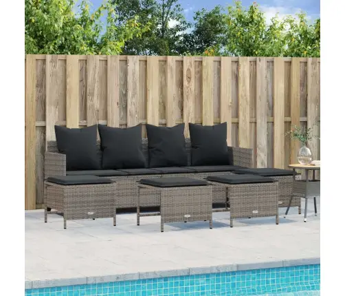 5-Daļīgs Dārza Dīvāna Komplekts Ar Matračiem, Pelēks Pe Pinums Vidaxl