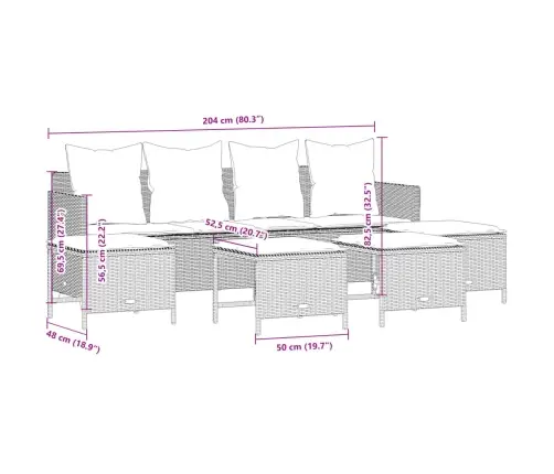 5-Daļīgs Dārza Dīvānu Komplekts,Matrači, Gaiši Pelēka Pe Pinums Vidaxl