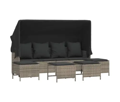 5-Daļīgs Dārza Dīvāna Komplekts Ar Matračiem, Pelēks Pe Pinums Vidaxl