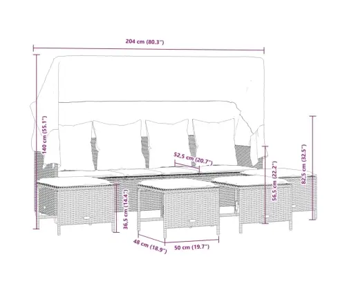 5-Daļīgs Dārza Dīvāna Komplekts Ar Matračiem, Pelēks Pe Pinums Vidaxl