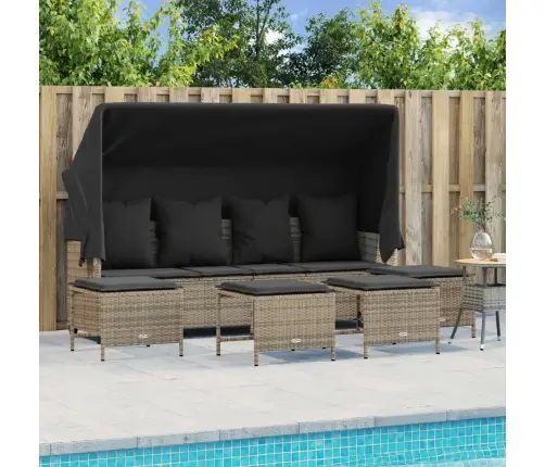 5-Daļīgs Dārza Dīvāna Komplekts Ar Matračiem, Pelēks Pe Pinums Vidaxl