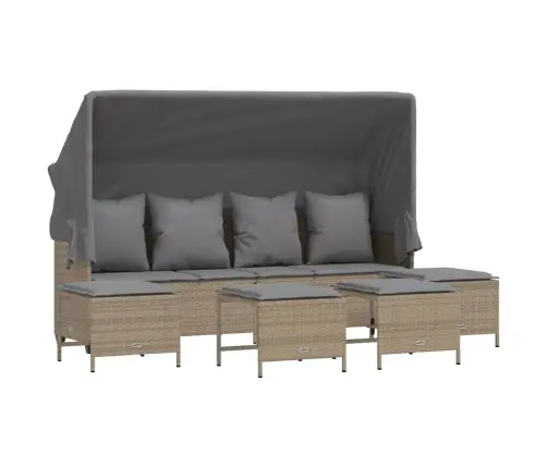 5-Daļīgs Dārza Dīvāna Komplekts, Matrači, Bēša Pe Rotangpalma Vidaxl