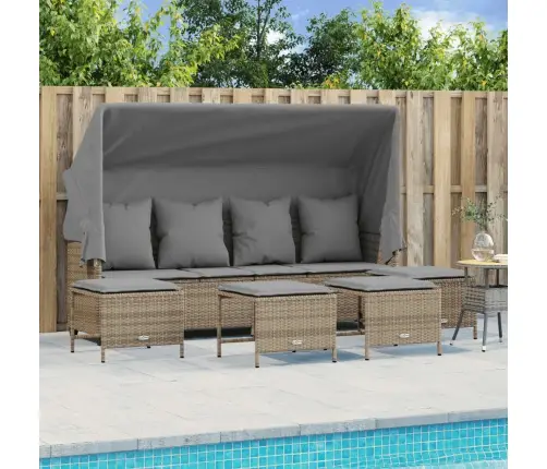 5-Daļīgs Dārza Dīvāna Komplekts, Matrači, Bēša Pe Rotangpalma Vidaxl