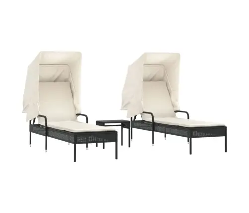 Saulės Gultai Su Skliautais/Staliuku, 2Vnt., Juodi, Poliratanas