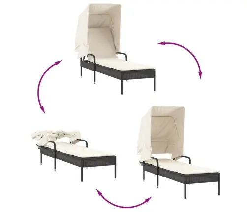 Saulės Gultai Su Skliautais/Staliuku, 2Vnt., Juodi, Poliratanas